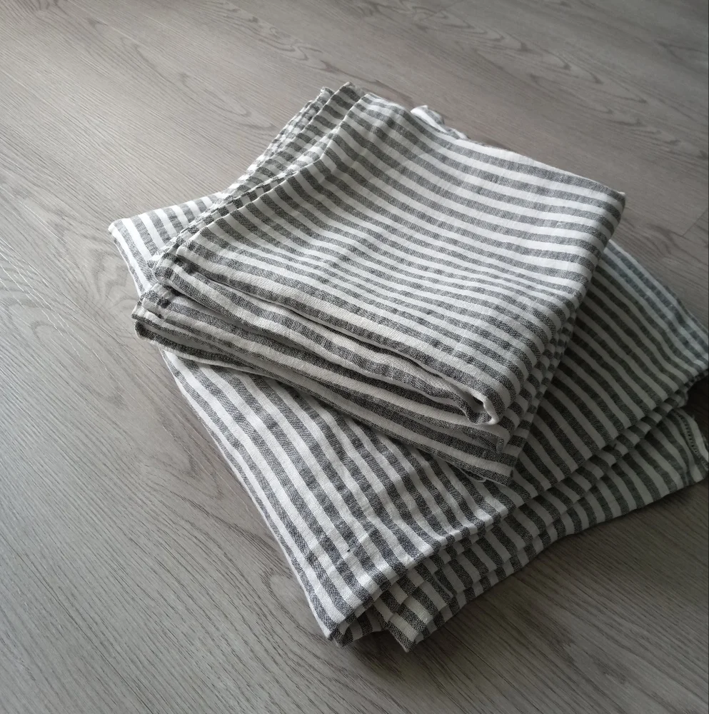 Brooklinen Washed European Linen Duvet Cover Oxford Stripe In Grey
